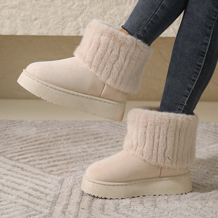 Thick-soled Plush Snow Boots Warm Mid-tube Furry Cotton Winter  Short Boots - Beuti-Ful