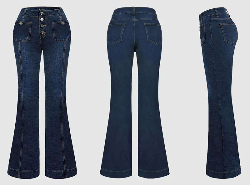 Schlaghose aus gewaschenem Stretch-Denim mit Nähten und schmaler Passform