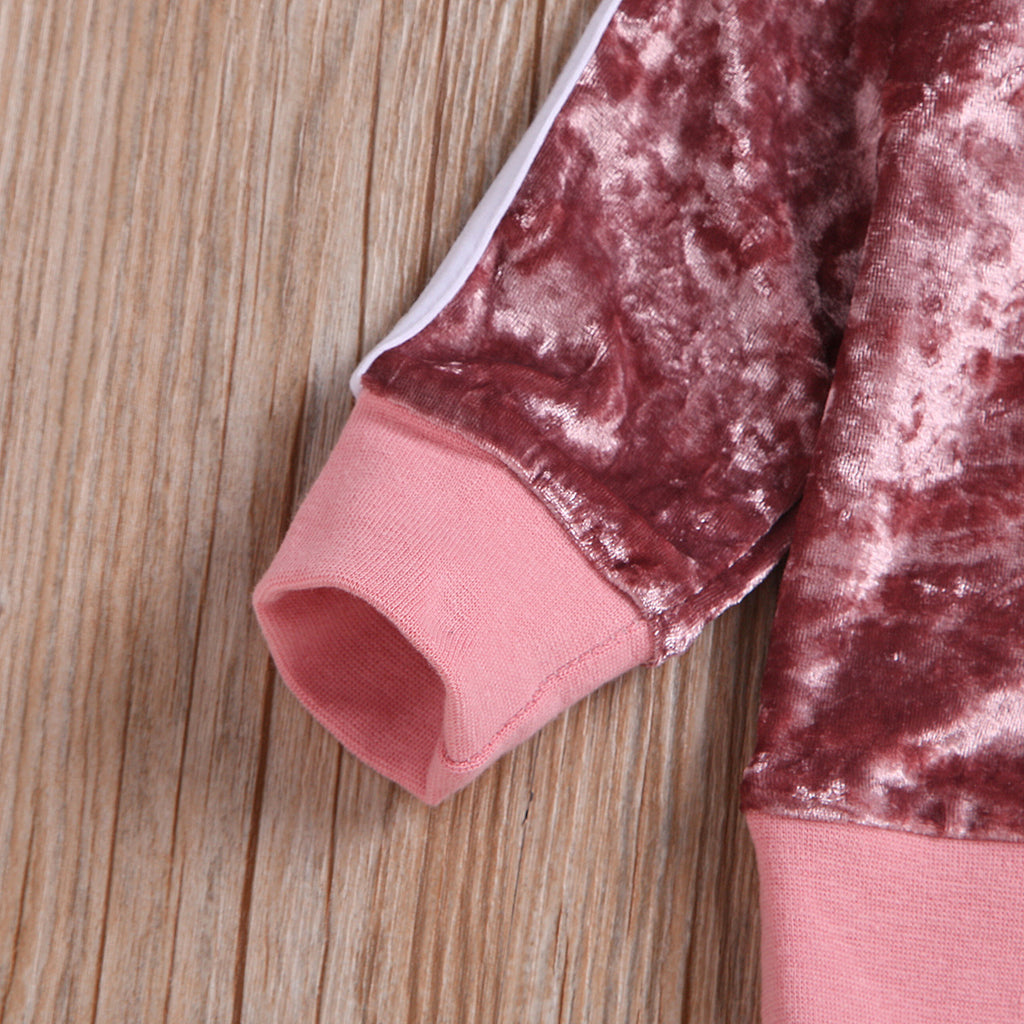 O-Neck Long Sleeve Gold Velvet Sweatshirt Trousers set - Beuti-Ful