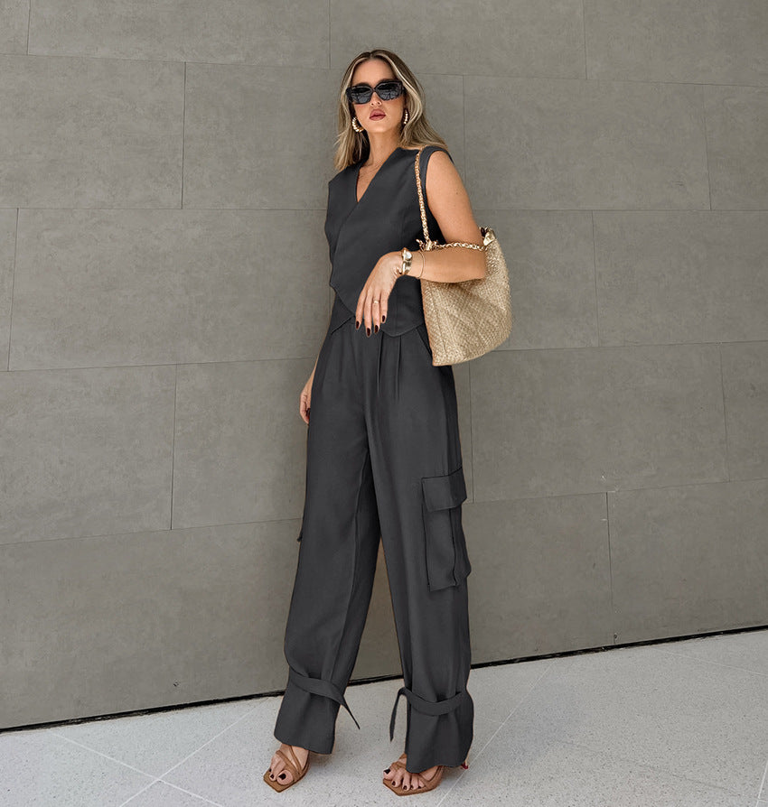 Women's Two-piece Asymmetric Vest Overalls - Beuti-Ful