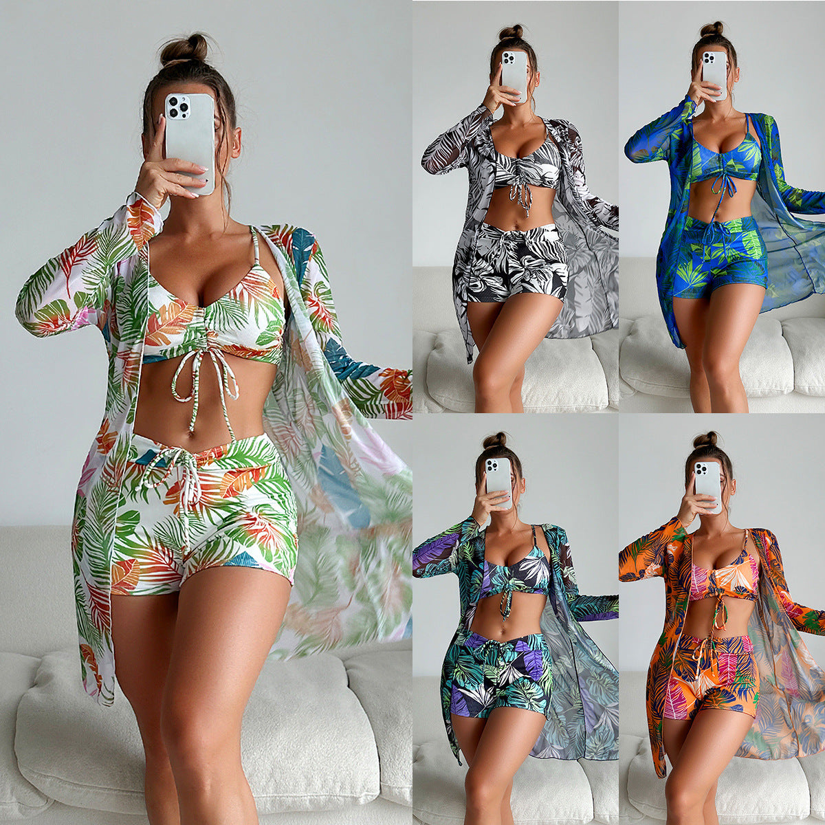 Multi-color Bikini Three-piece Women's Swimsuit