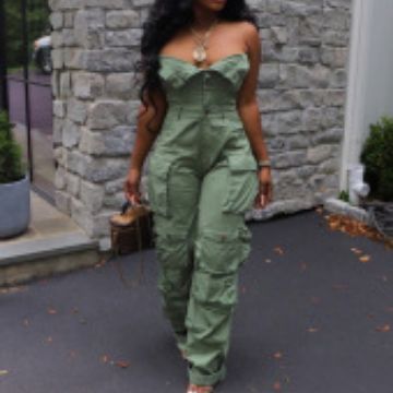 Single-breasted Multi-pocket Workwear Jumpsuit - Beuti-Ful