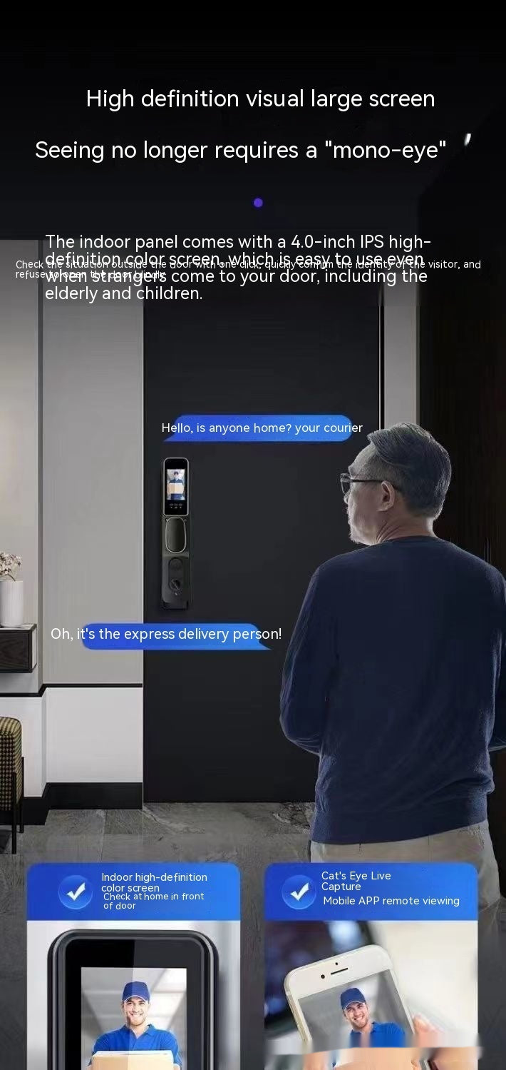 Automatic Fingerprint Lock Household Anti-theft Door 3d Face Recognition Smart Lock Peephole Viewer Password Lock - Beuti-Ful