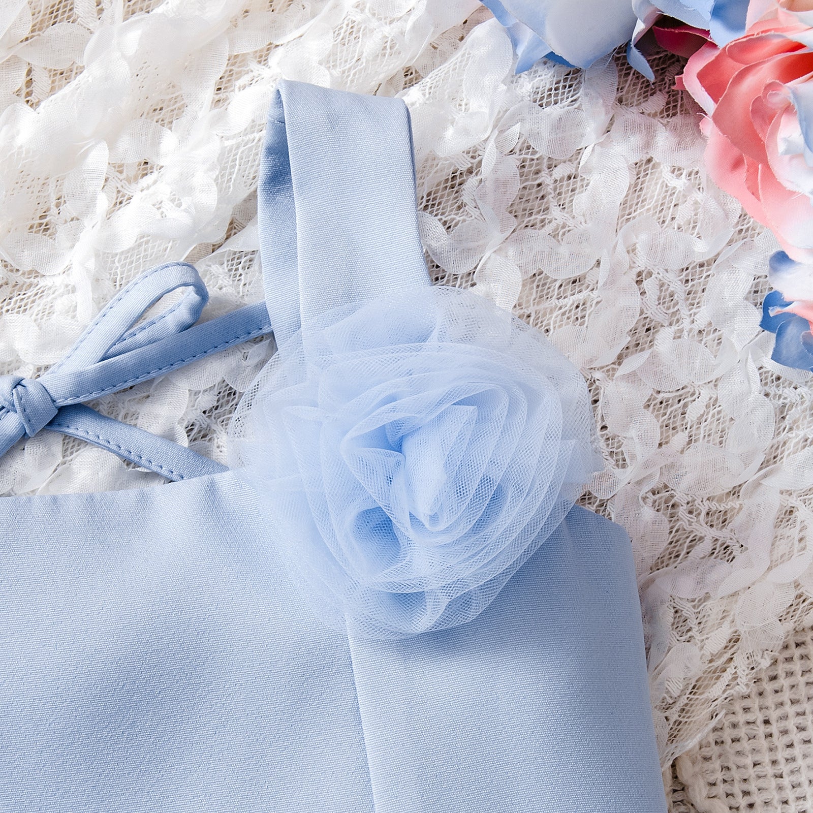 Strapless Crop Top Rose Petal Shorts Two-piece Set