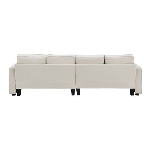 Seater Modern Linen Fabric Sofa With Armrest Pockets And 4 pillows - Beuti-Ful