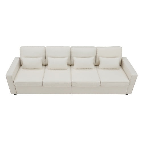 Seater Modern Linen Fabric Sofa With Armrest Pockets And 4 pillows - Beuti-Ful