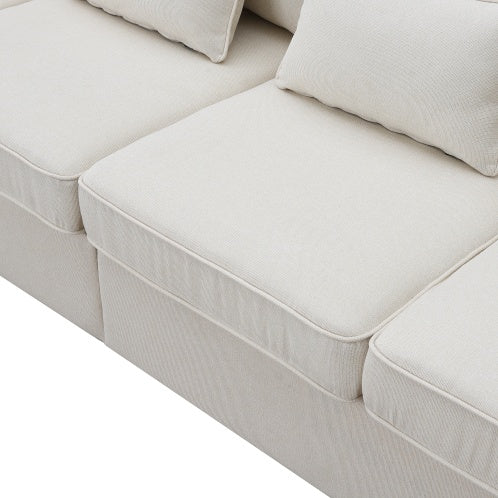 Seater Modern Linen Fabric Sofa With Armrest Pockets And 4 pillows - Beuti-Ful