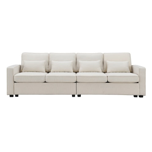 Seater Modern Linen Fabric Sofa With Armrest Pockets And 4 pillows - Beuti-Ful