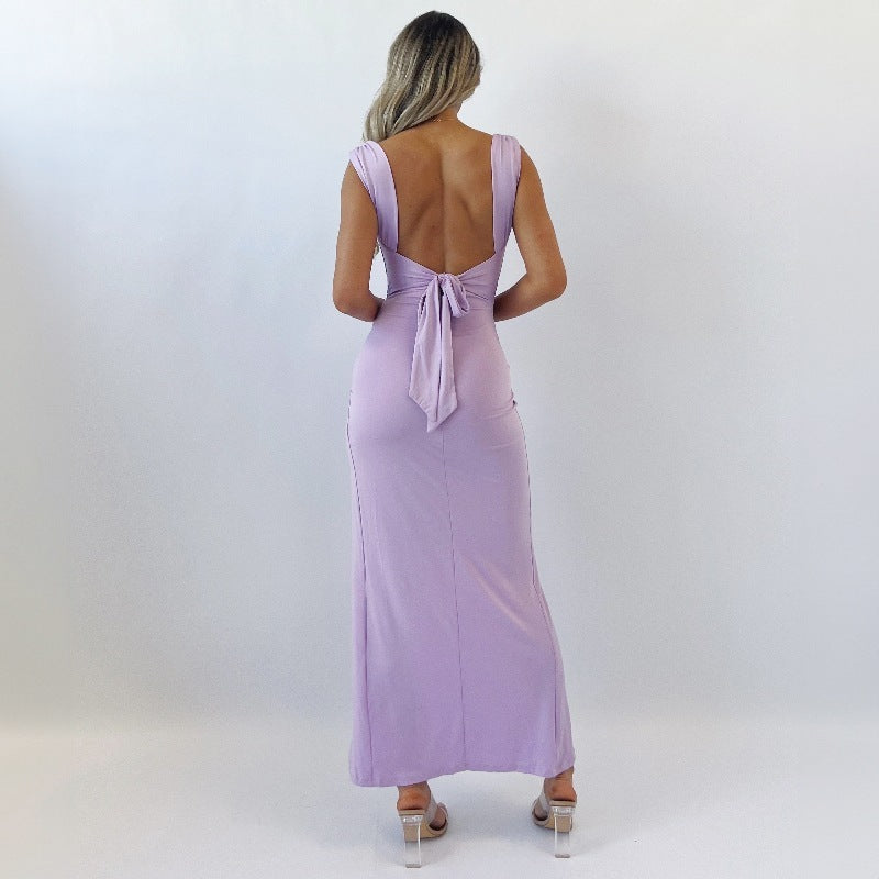 Women Slim Sleeveless Slit Dress With Back Tie Design Women Clothing