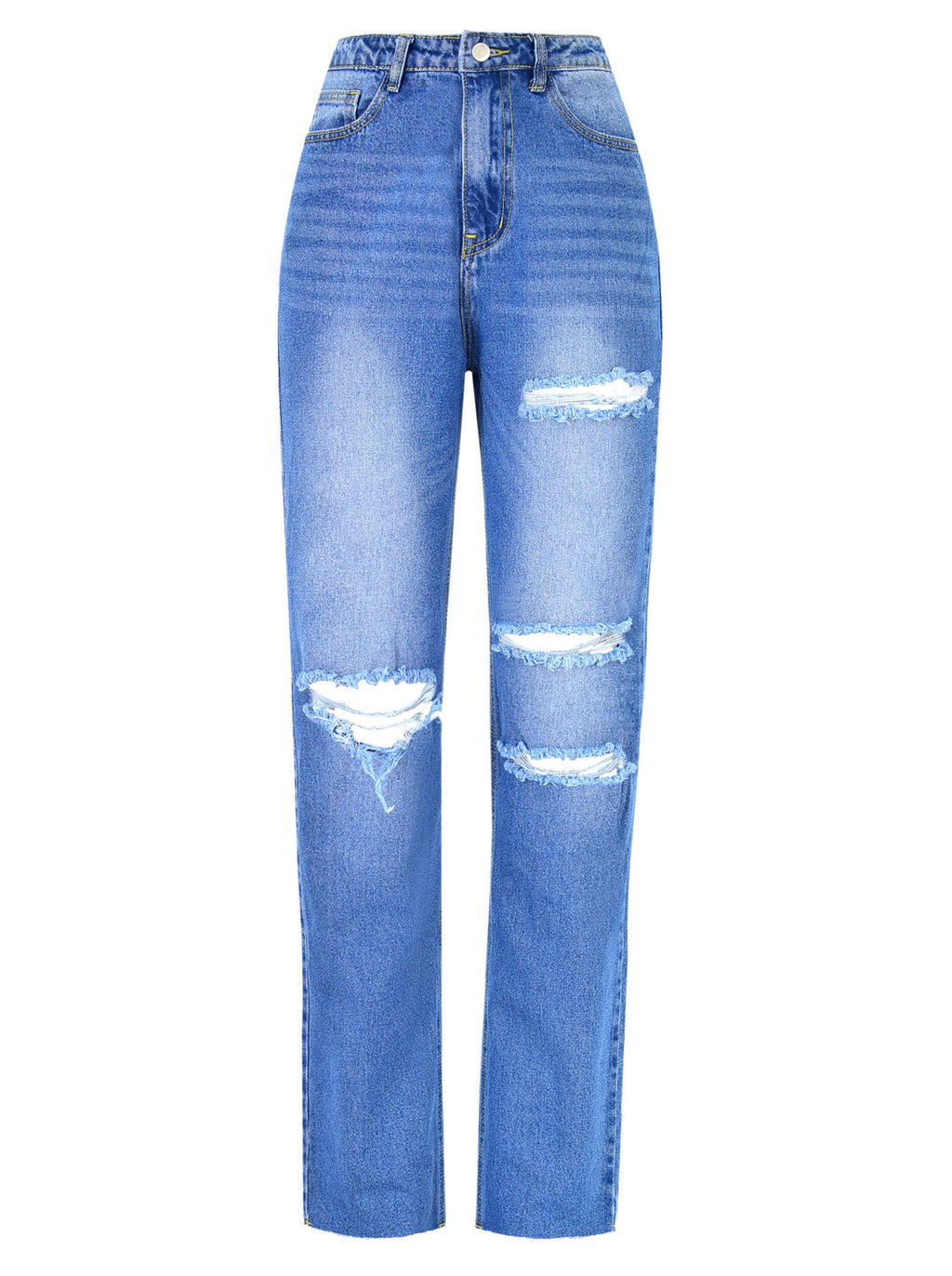 Women's High Waist Straight Ripped Jeans - Beuti-Ful