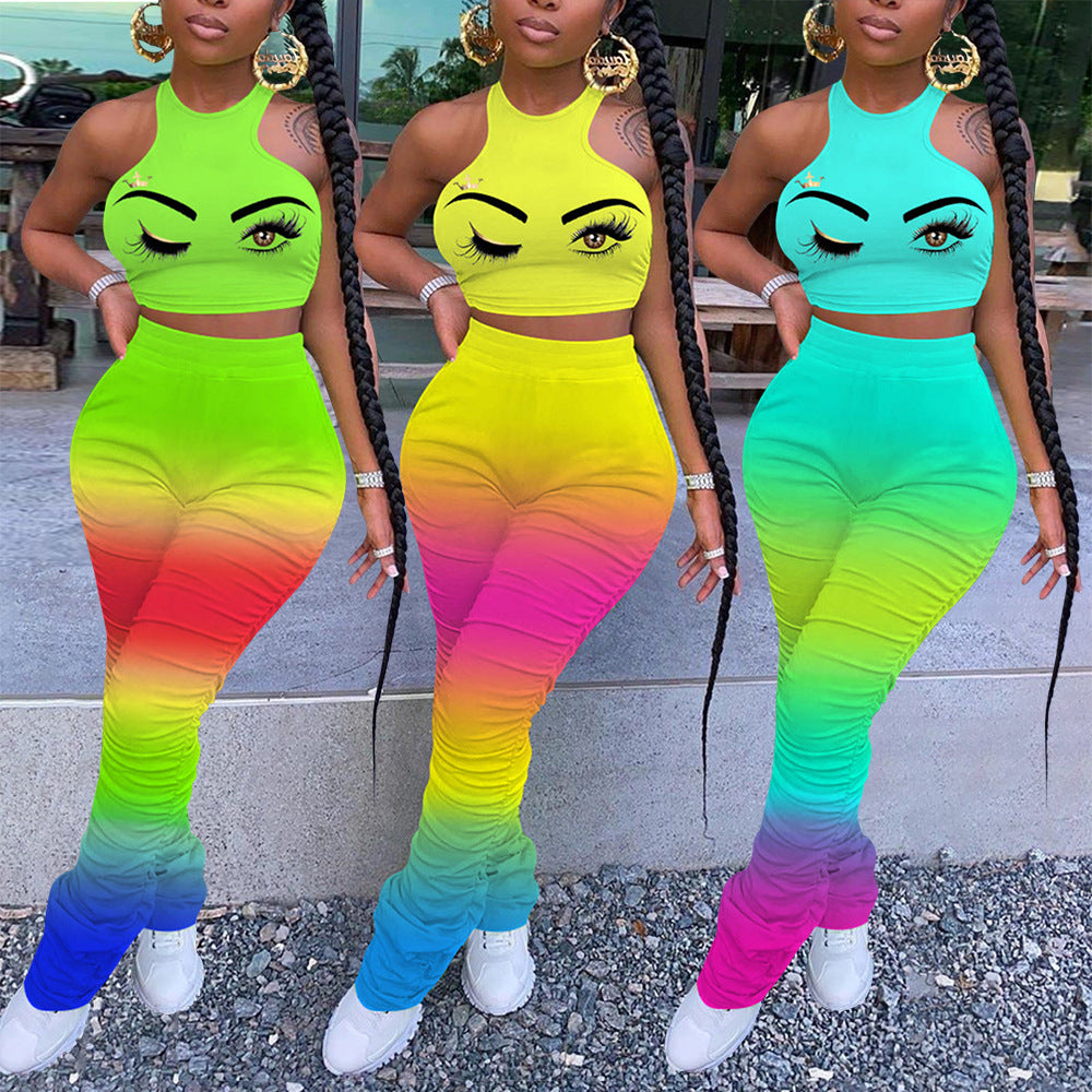 Women's Fashion Gradient Print Casual Suit Two Piece - Beuti-Ful