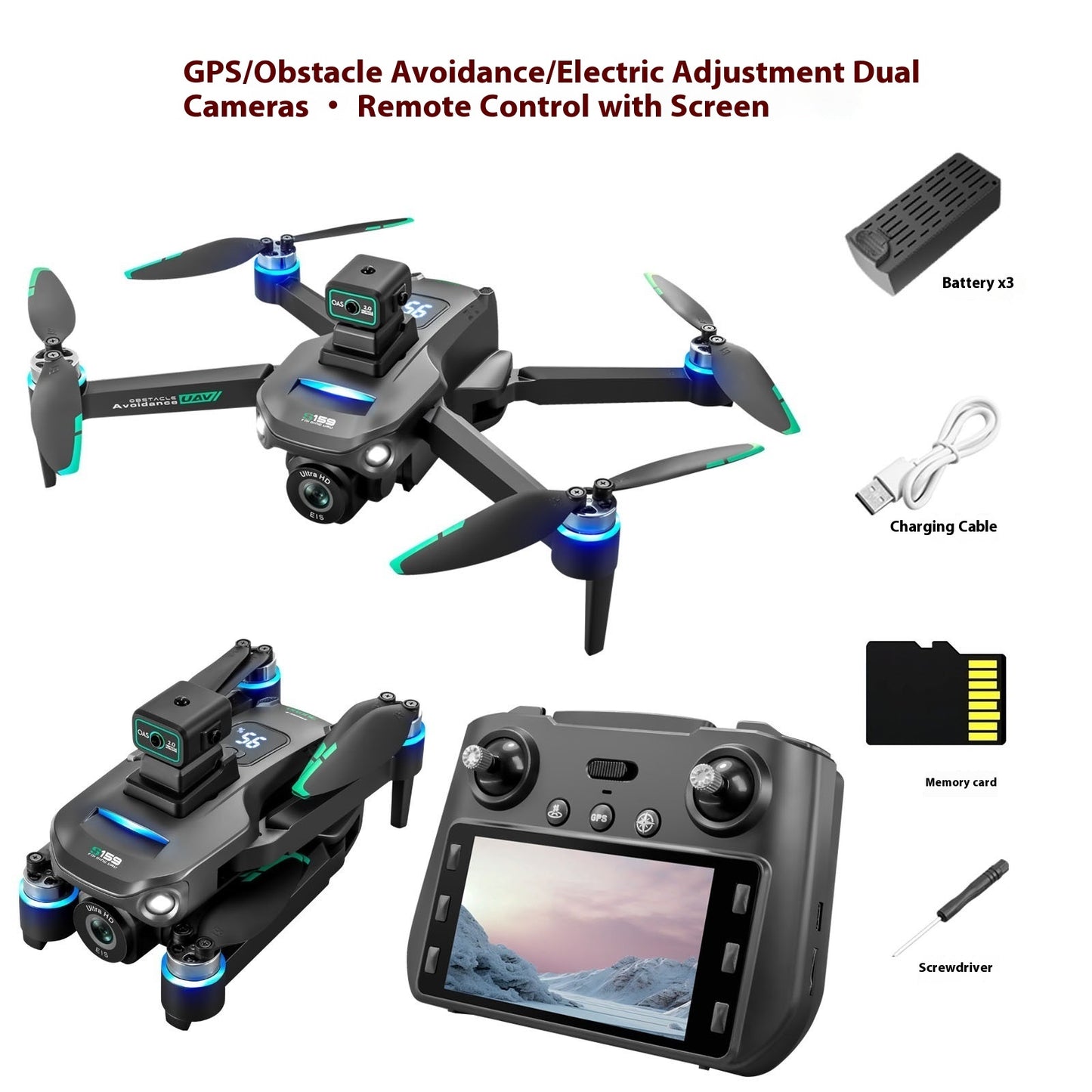 Screen Display HD Aerial Photography Automatic Return Flight Obstacle Avoidance S159 Remote Control GPS