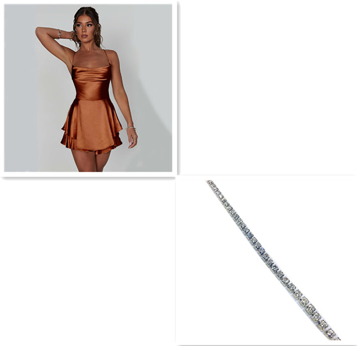 Sexy Suspender Skirt For Women Elegant Slim Strap Satin Backless Lace Up A-Line Short Dress Lady - Beuti-Ful