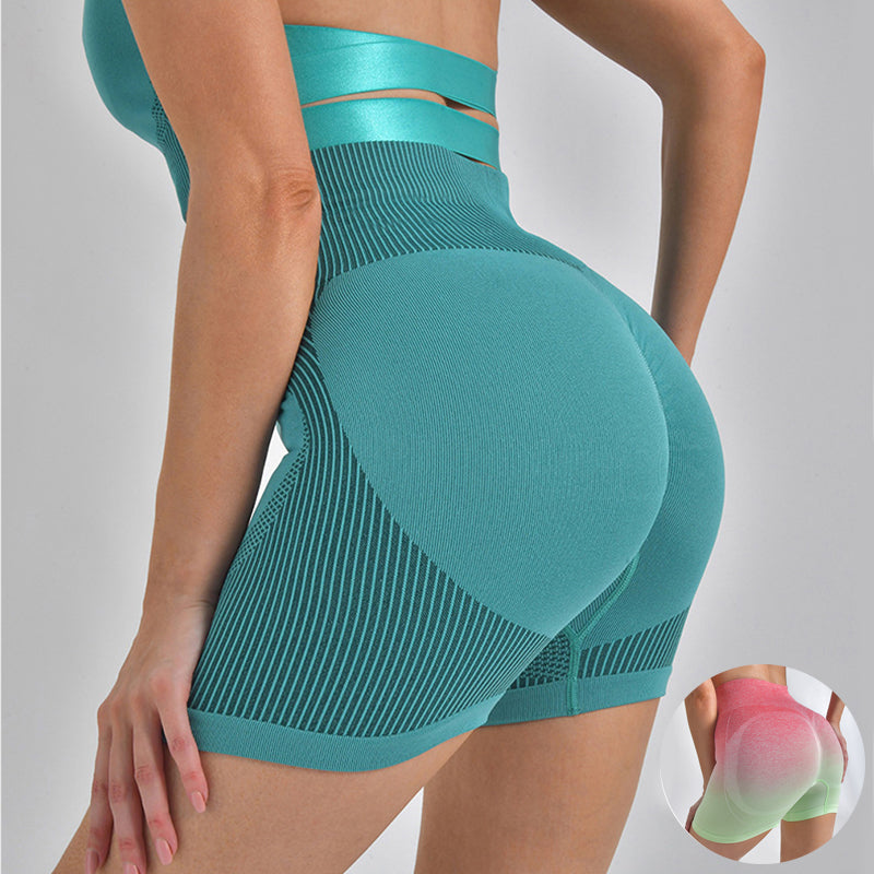 Gestreifte Yoga-Shorts mit hoher Taille und Hüftlifting, enge Hosen für Damen, zum Laufen, Fitness, Sport-Leggings