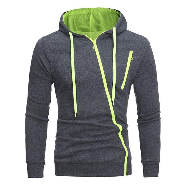 Diagonal Zipper Design Sweater Solid Color Hooded Sweater Men Clothes - Beuti-Ful