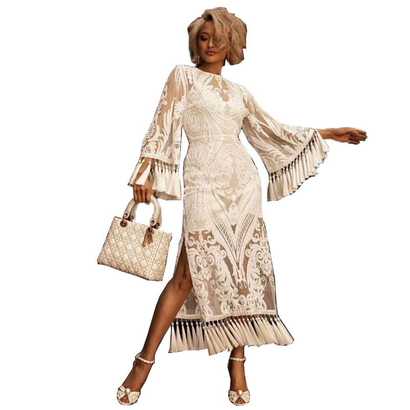 Lace embroidered tassel dresses - Beuti-Ful