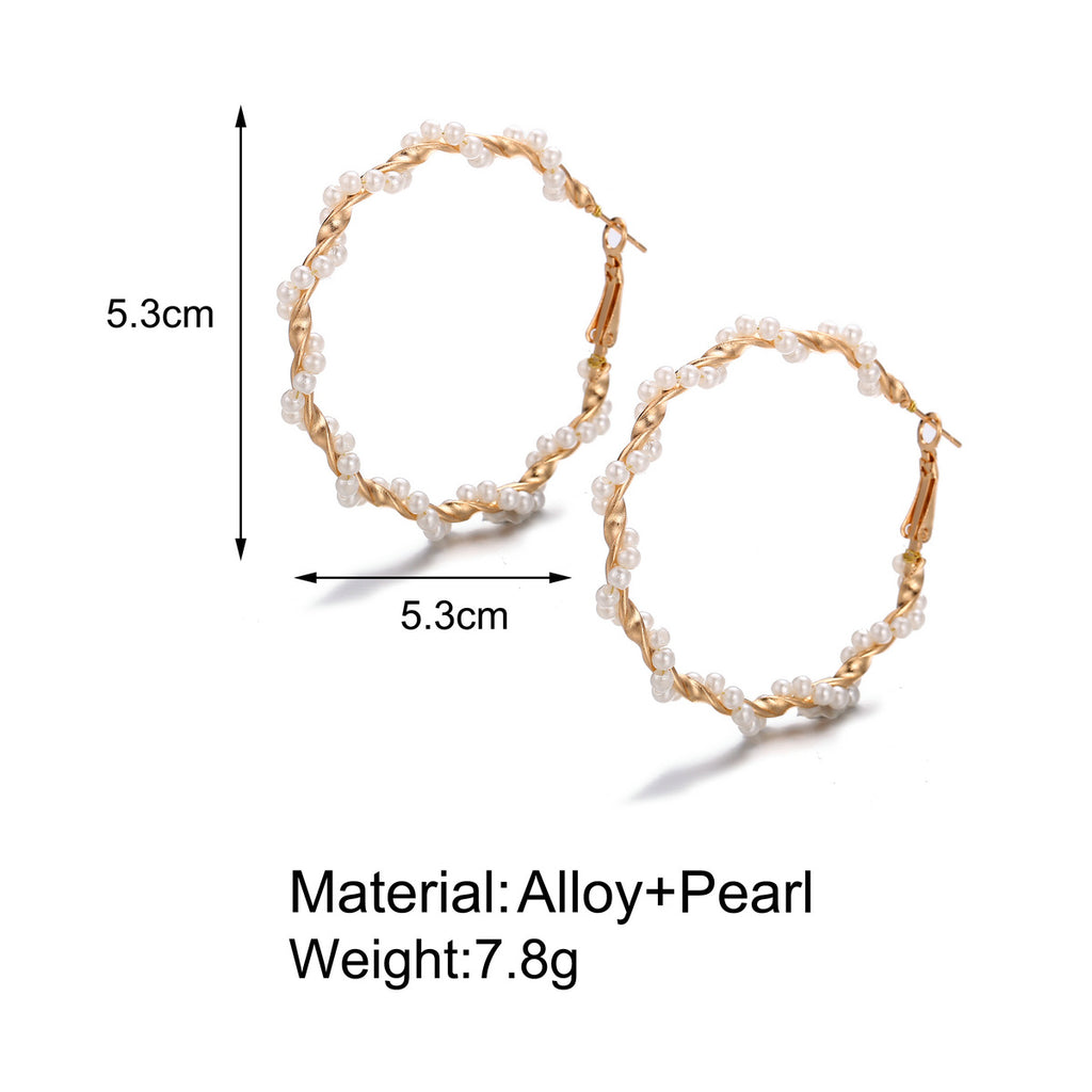 New Twining Pearl Big Circle Earrings - Beuti-Ful