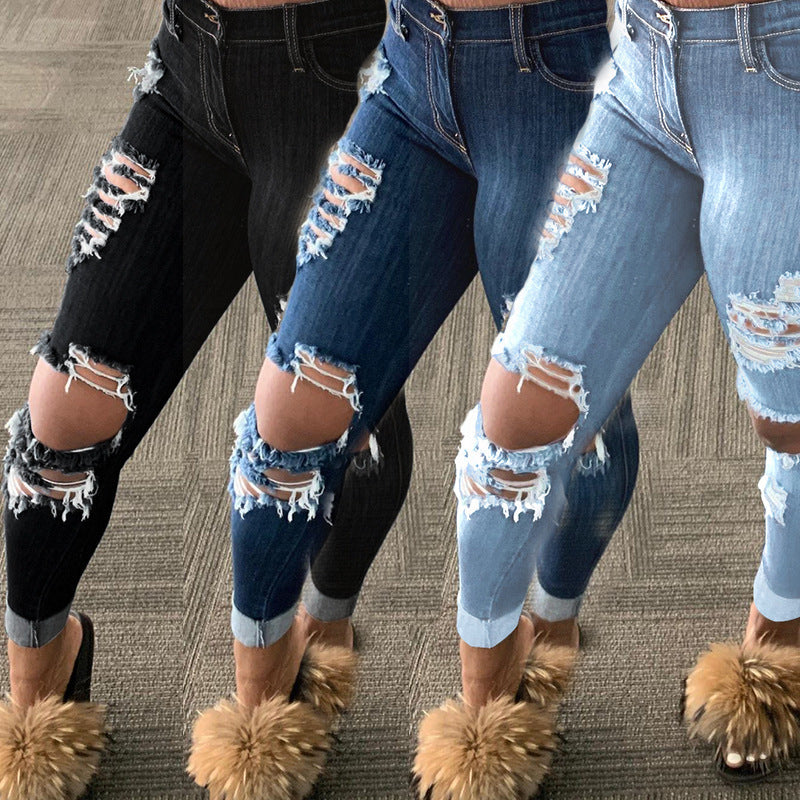 Explosion style ripped denim trousers - Beuti-Ful