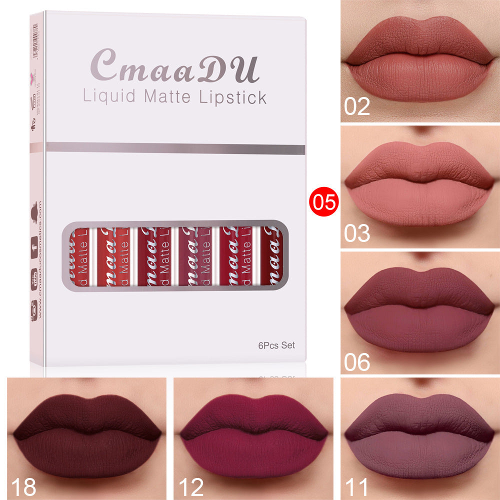 6 Boxes Of Matte Non-stick Cup Waterproof Lipstick Long Lasting Lip Gloss - Beuti-Ful