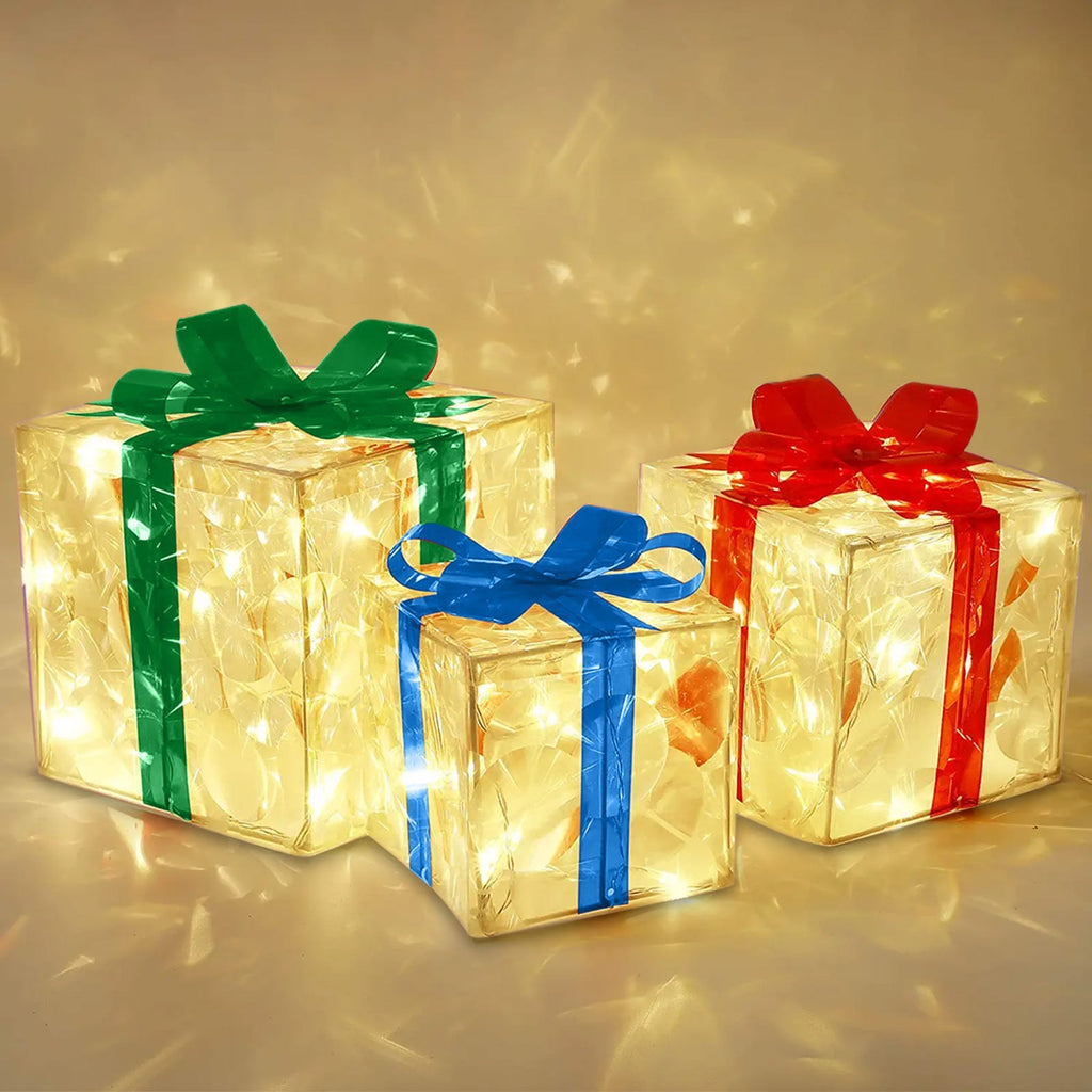 Christmas Glowing Decoration Gift Box Ornament With Bow Outdoor Lighting - Beuti-Ful