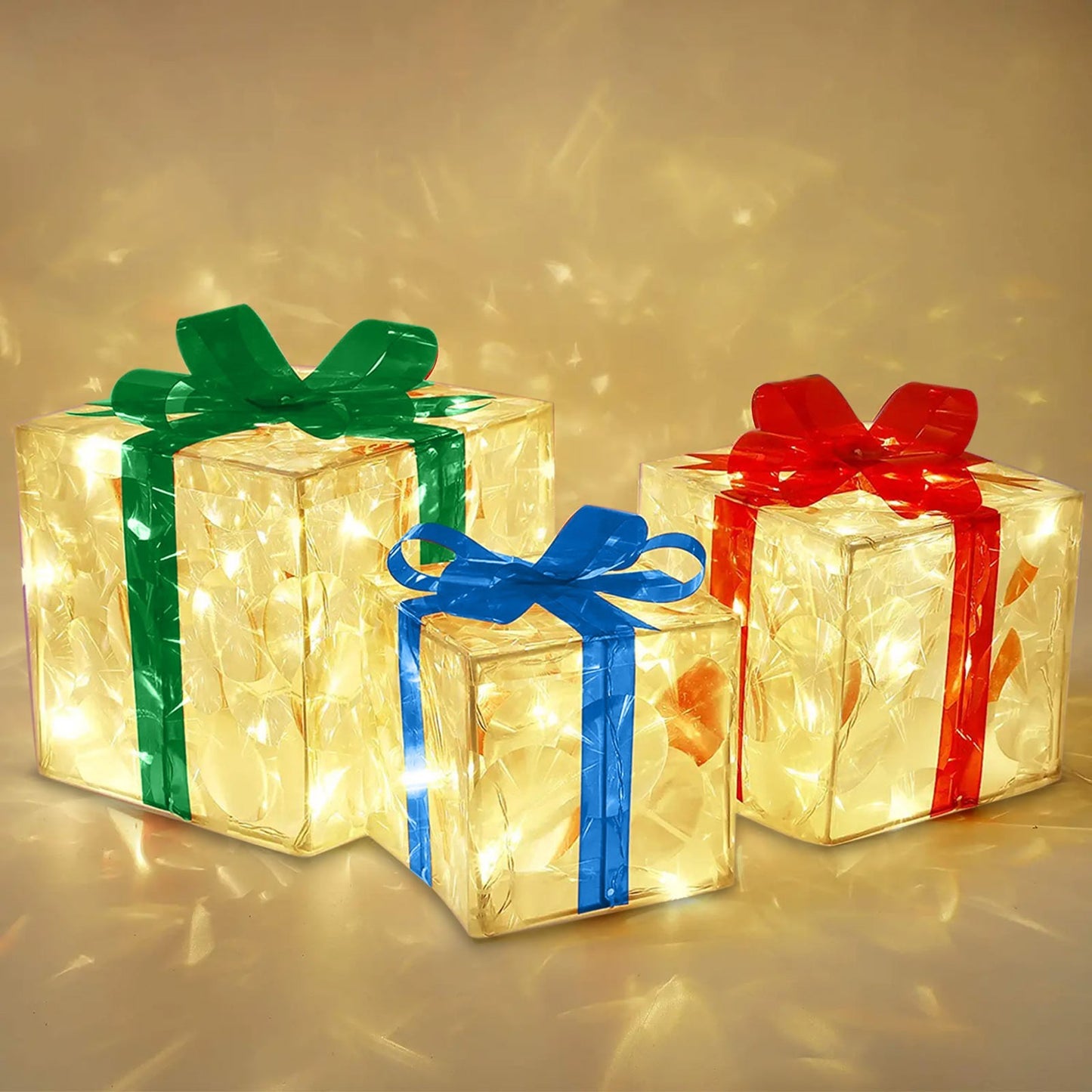 Christmas Glowing Decoration Gift Box Ornament With Bow Outdoor Lighting