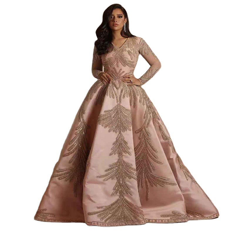 Women's Graceful And Fashionable Bronzing Large Sleeve Evening Dress - Beuti-Ful