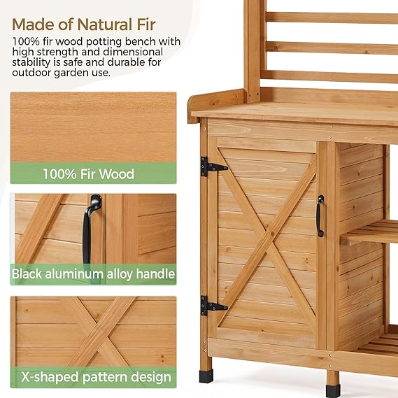 Aheetech Outdoor Potting Bench, Large Horticulture Work Table Workstation With Storage Cabinet - Beuti-Ful