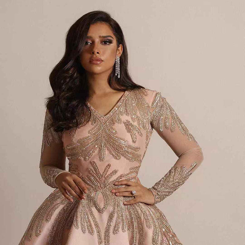 Women's Graceful And Fashionable Bronzing Large Sleeve Evening Dress - Beuti-Ful