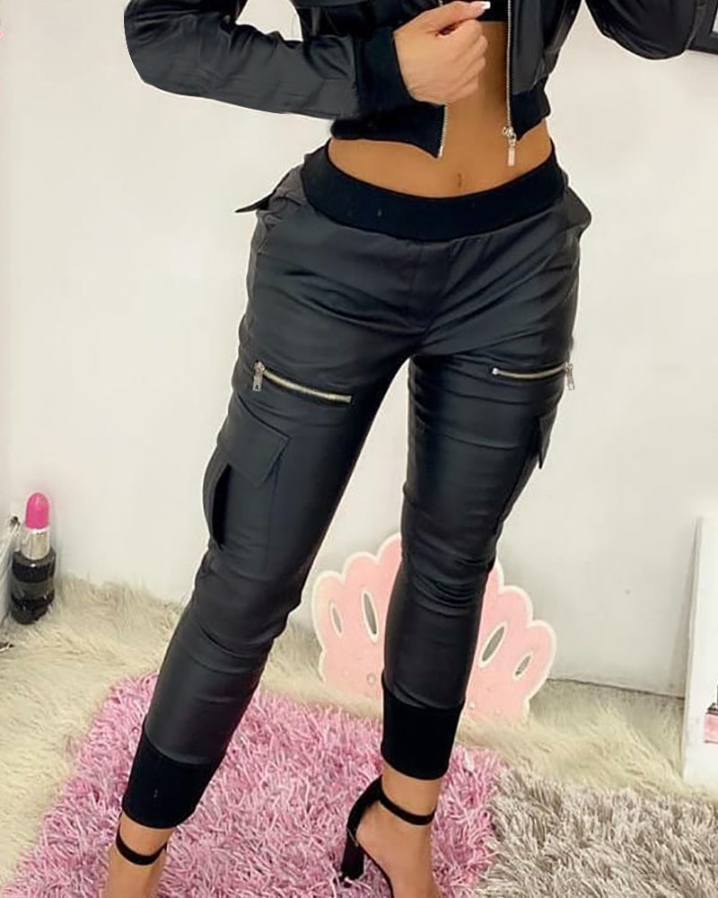 Women's Black PU Tie Trousers