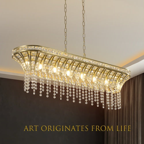 Modern Champagne Gold Kitchen Island Lamp - Oval Crystal Ceiling Chandelier Unavailable Platform- Temu - Beuti-Ful