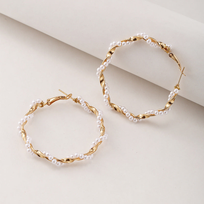 New Twining Pearl Big Circle Earrings - Beuti-Ful