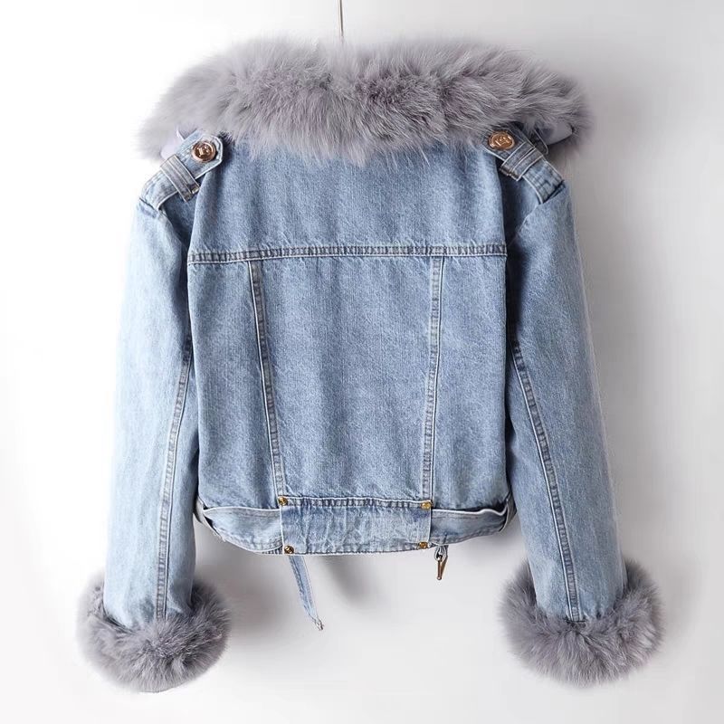 Detachable Fox Fur Rabbit Fur Liner Denim Coat - Beuti-Ful