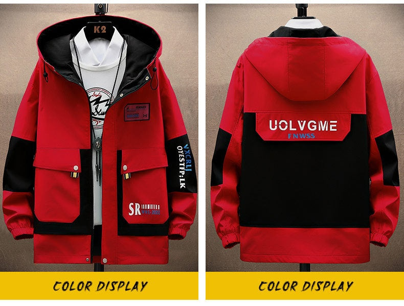 Spring And Autumn Hooded Color Matching Overalls - Beuti-Ful