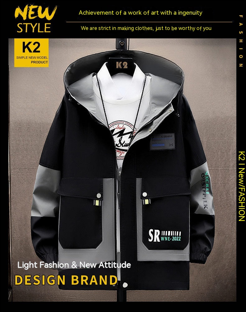 Spring And Autumn Hooded Color Matching Overalls - Beuti-Ful