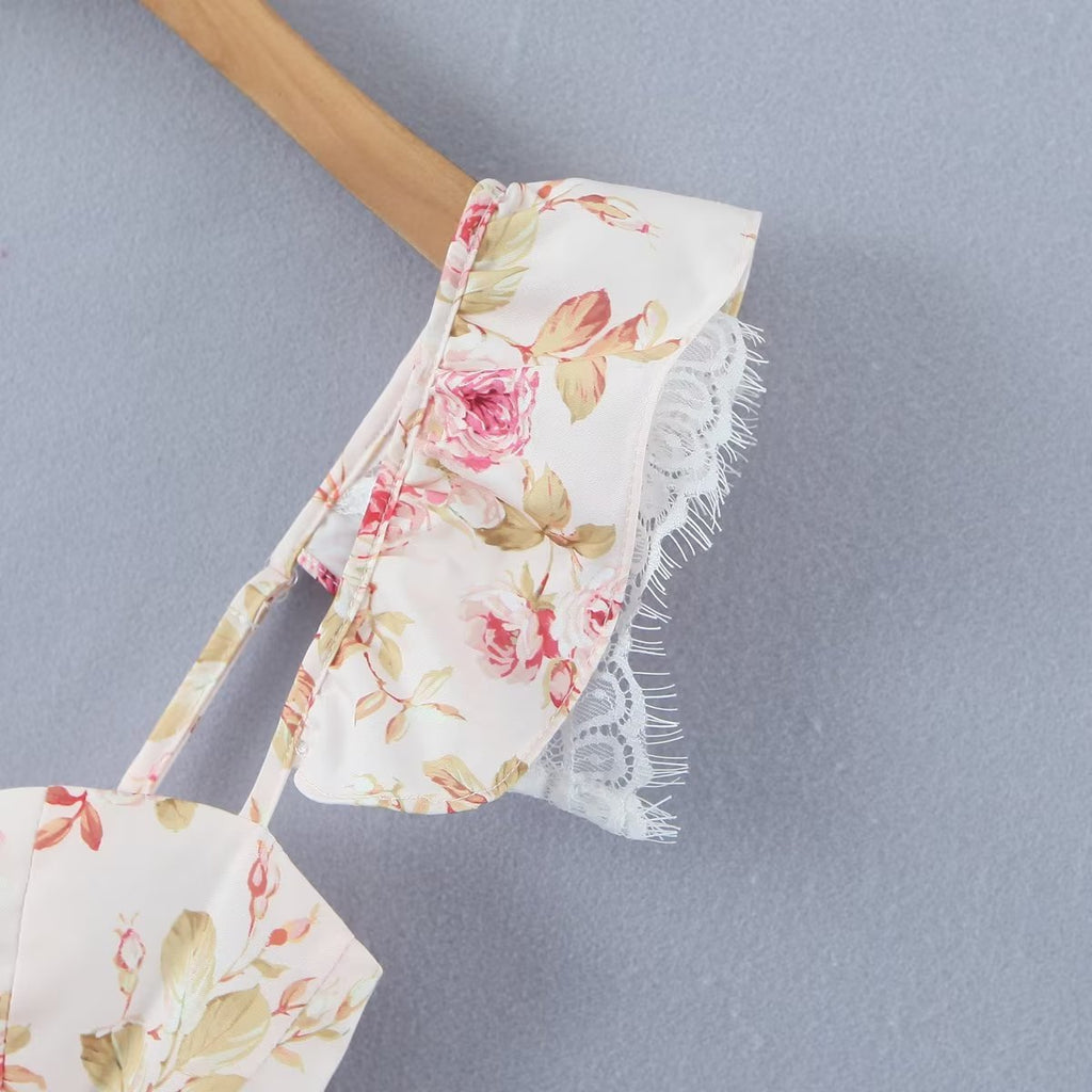 Summer Women's French Print Lace Lace Spaghetti-strap Top - Beuti-Ful