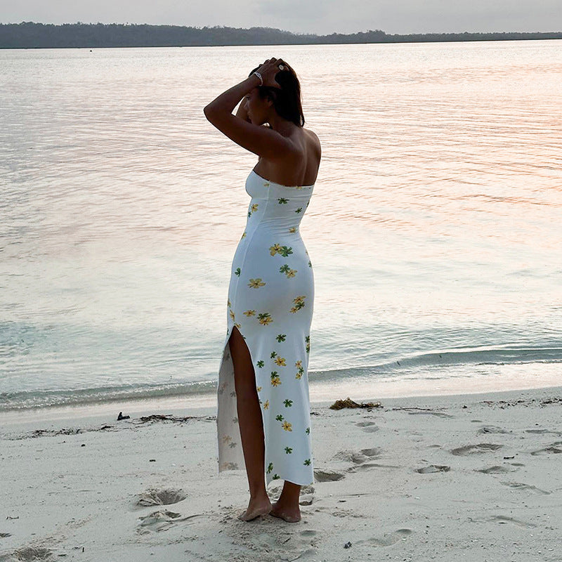 Fold Floral Dress High Waist Long Skirt Printed Tube Top - Beuti-Ful