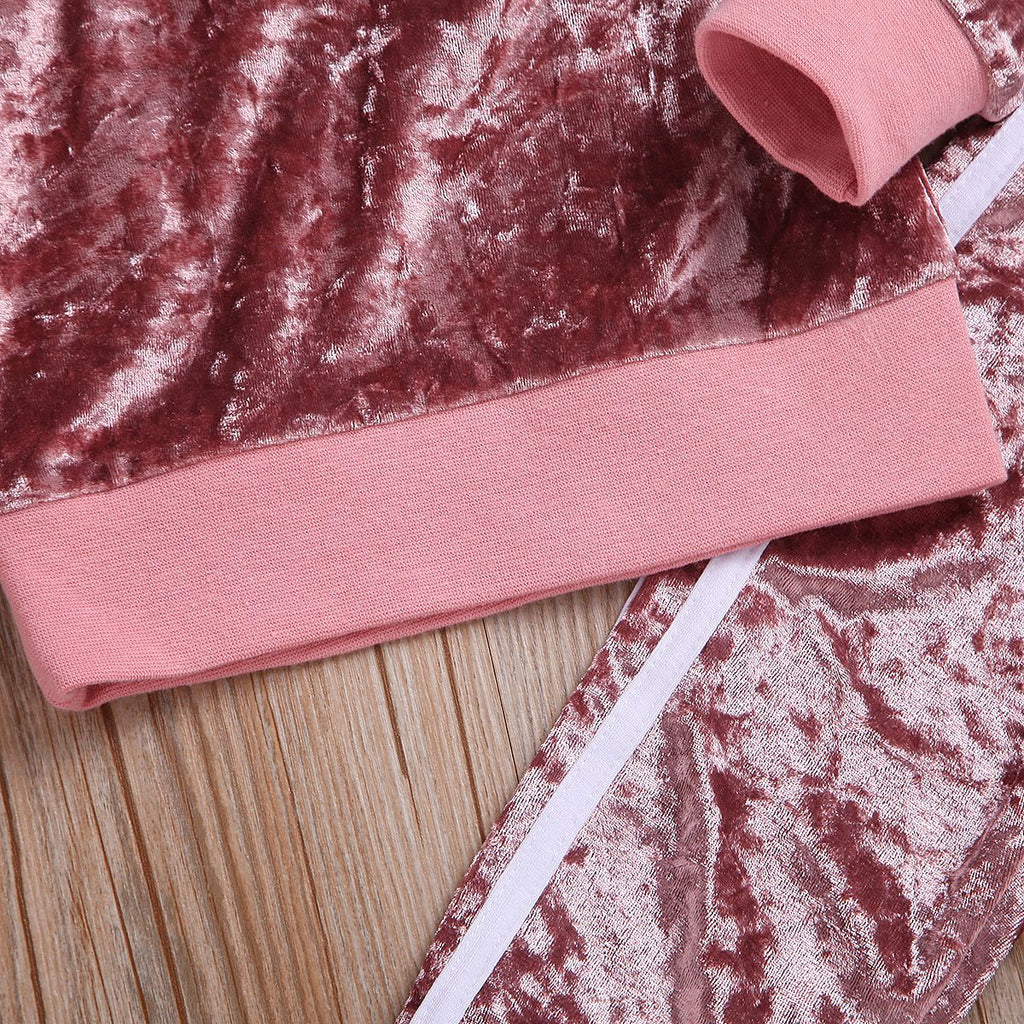 O-Neck Long Sleeve Gold Velvet Sweatshirt Trousers set - Beuti-Ful