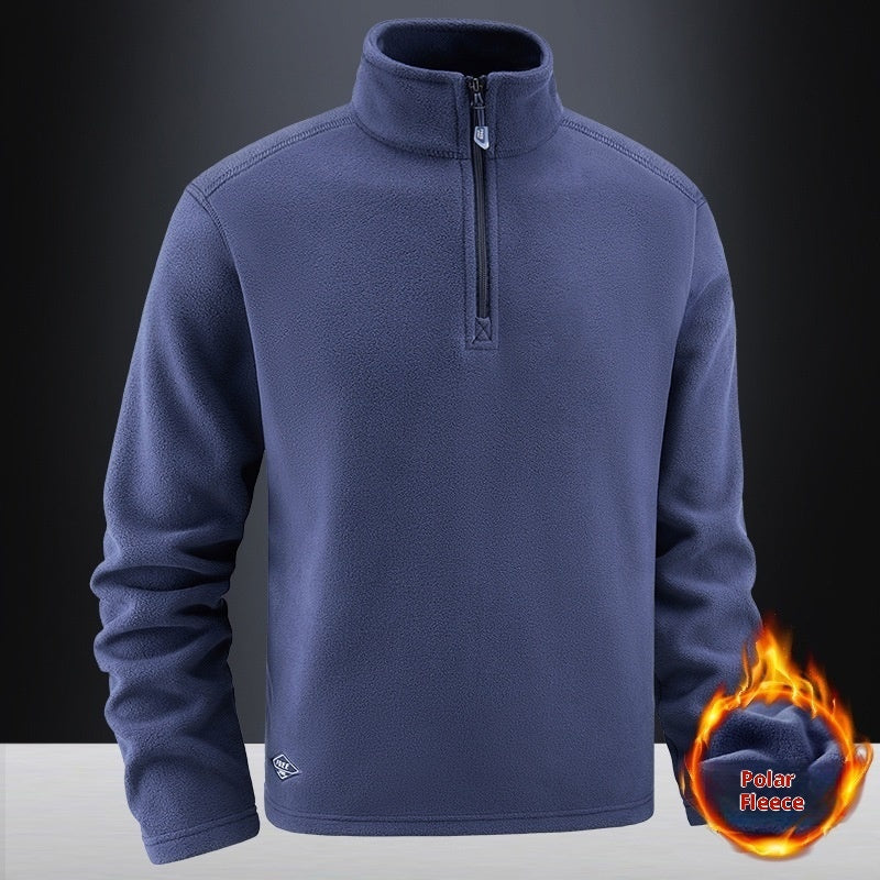 Men's Fleece Hooded Sweatshirt Stand Collar Solid Color Warm Jacket