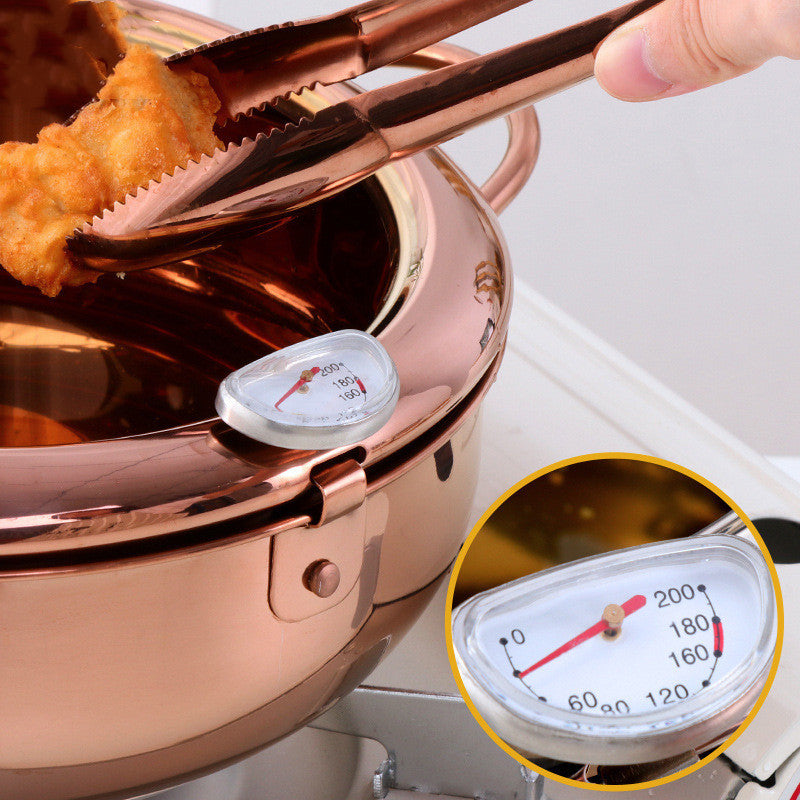 Stainless Steel Deep Frying Pan Color Band Oil Thermometer Double-layer Double Bottom - Beuti-Ful
