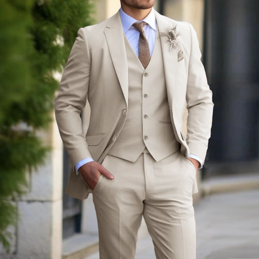 Brand Classic Men Suit 3 Pieces Fashion Slim Fit Blazer Vest