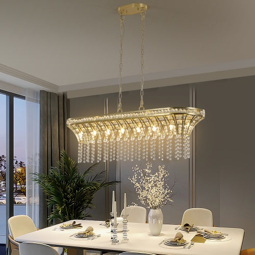 Modern Champagne Gold Kitchen Island Lamp - Oval Crystal Ceiling Chandelier Unavailable Platform- Temu