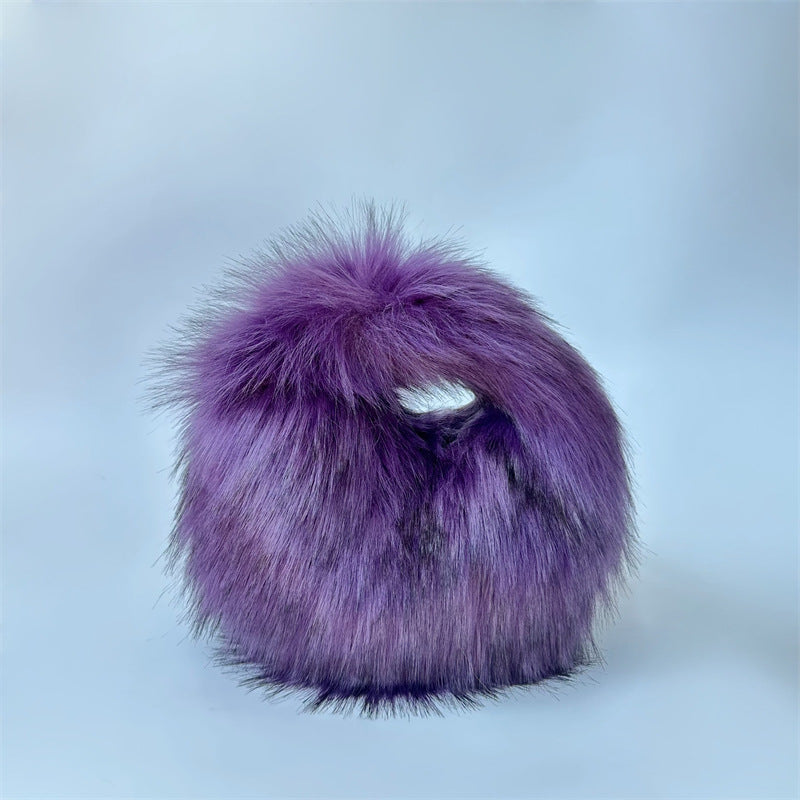 Artificial Raccoon Fur Ball Bag Plush Unique Punk Style Y2g - Beuti-Ful