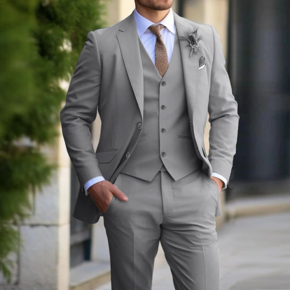 Brand Classic Men Suit 3 Pieces Fashion Slim Fit Blazer Vest