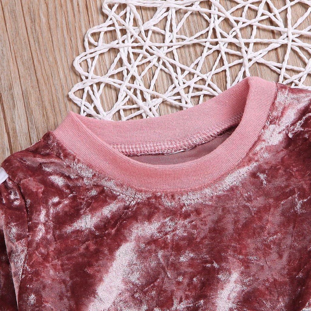 O-Neck Long Sleeve Gold Velvet Sweatshirt Trousers set - Beuti-Ful