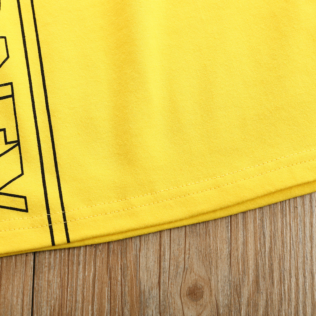 Non-hooded Letters Cotton Pullover Yellow Suit - Beuti-Ful