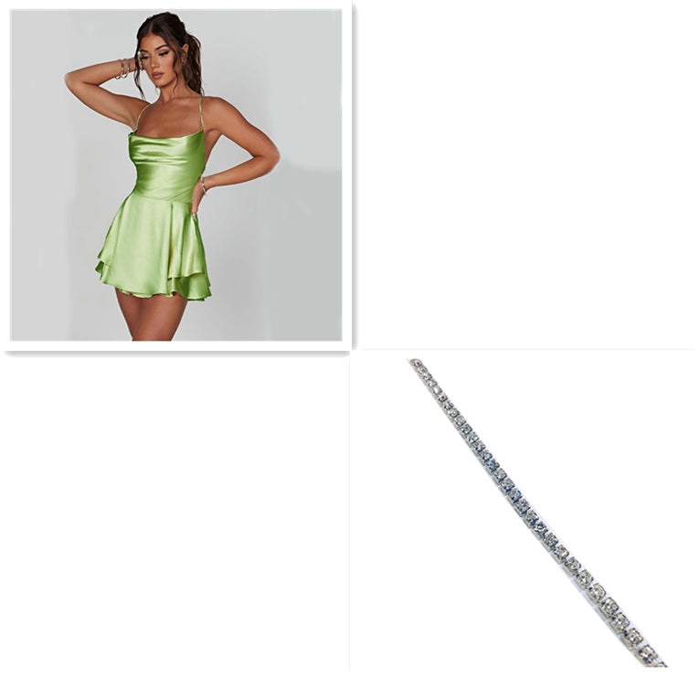 Sexy Suspender Skirt For Women Elegant Slim Strap Satin Backless Lace Up A-Line Short Dress Lady - Beuti-Ful