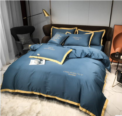 Cotton Four Piece Solid Color Wide Brim Embroidered Bedding For Wedding - Beuti-Ful