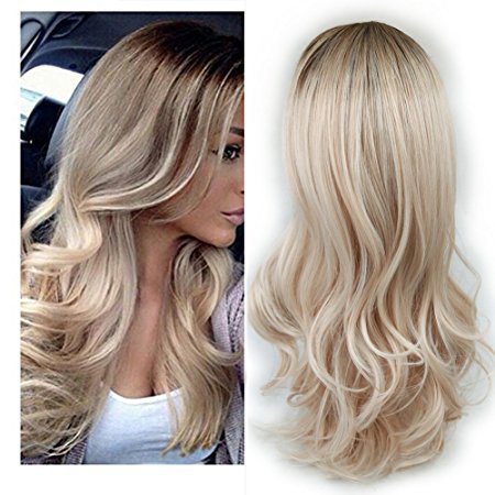 uropean and American fashion white female partial points in the wig bangs dyed long curly hair - Beuti-Ful