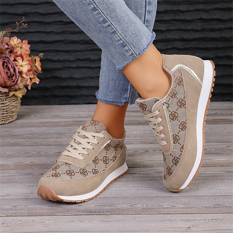 Flower Print Lace-up Sneakers Casual Fashion Lightweight Breathable Walking Running Sports Shoes Women Flats - Beuti-Ful