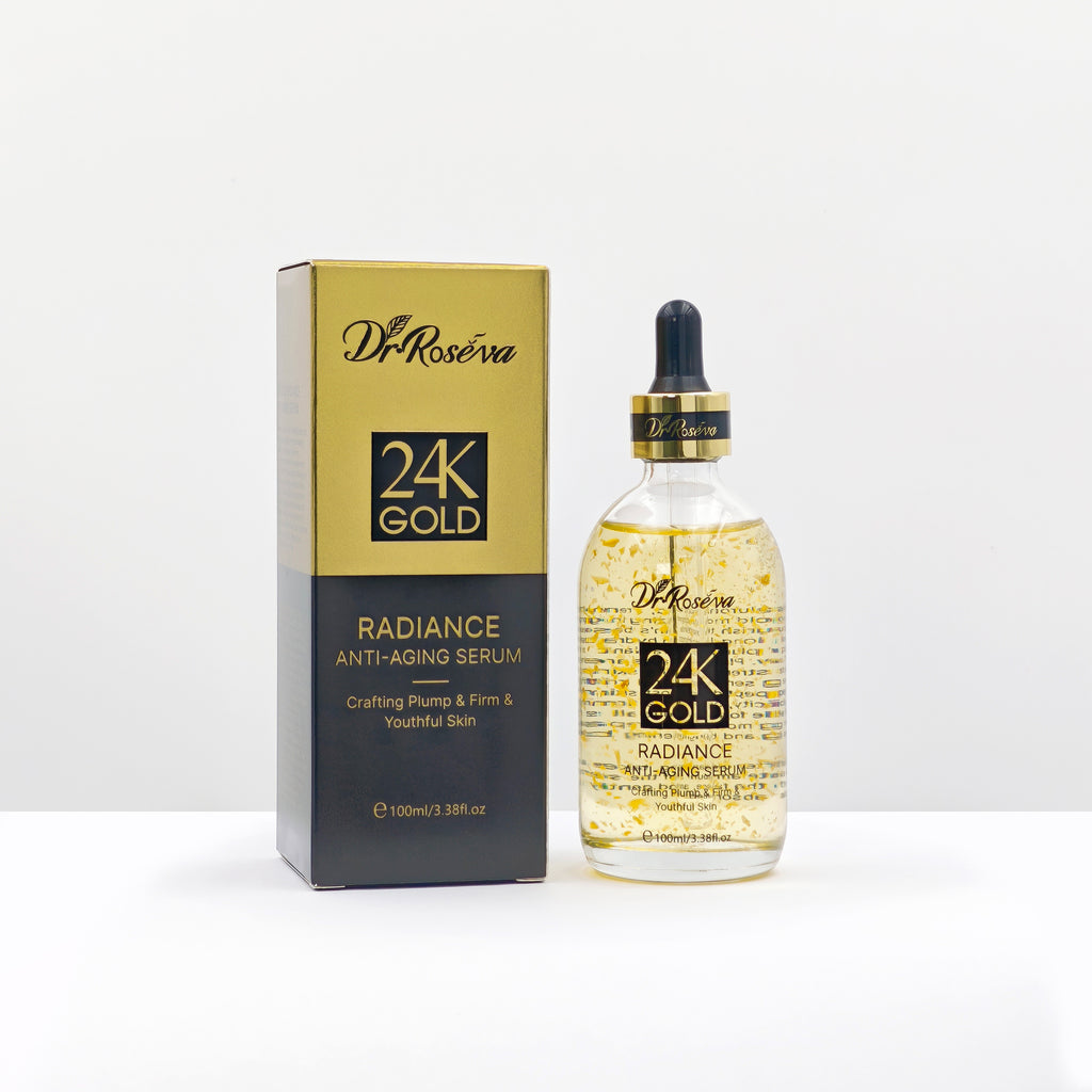 DR.ROSEVA 5Pcs 24K Gold Radiance Luxury Set Brightening & Firming Skincare Gift Box With Hyaluronic Acid Niacinamide Serum